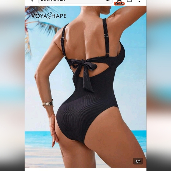 34DD SHEIN Black One-Piece Swimsuit with Front Knot - Picture 2 of 8